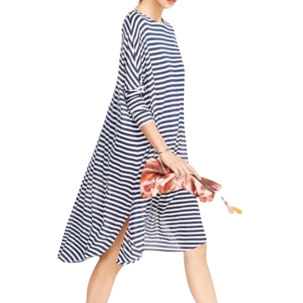 Hatch Navy Ivory White Striped Dolman Sleeve Oversized Maternity Dress One Size